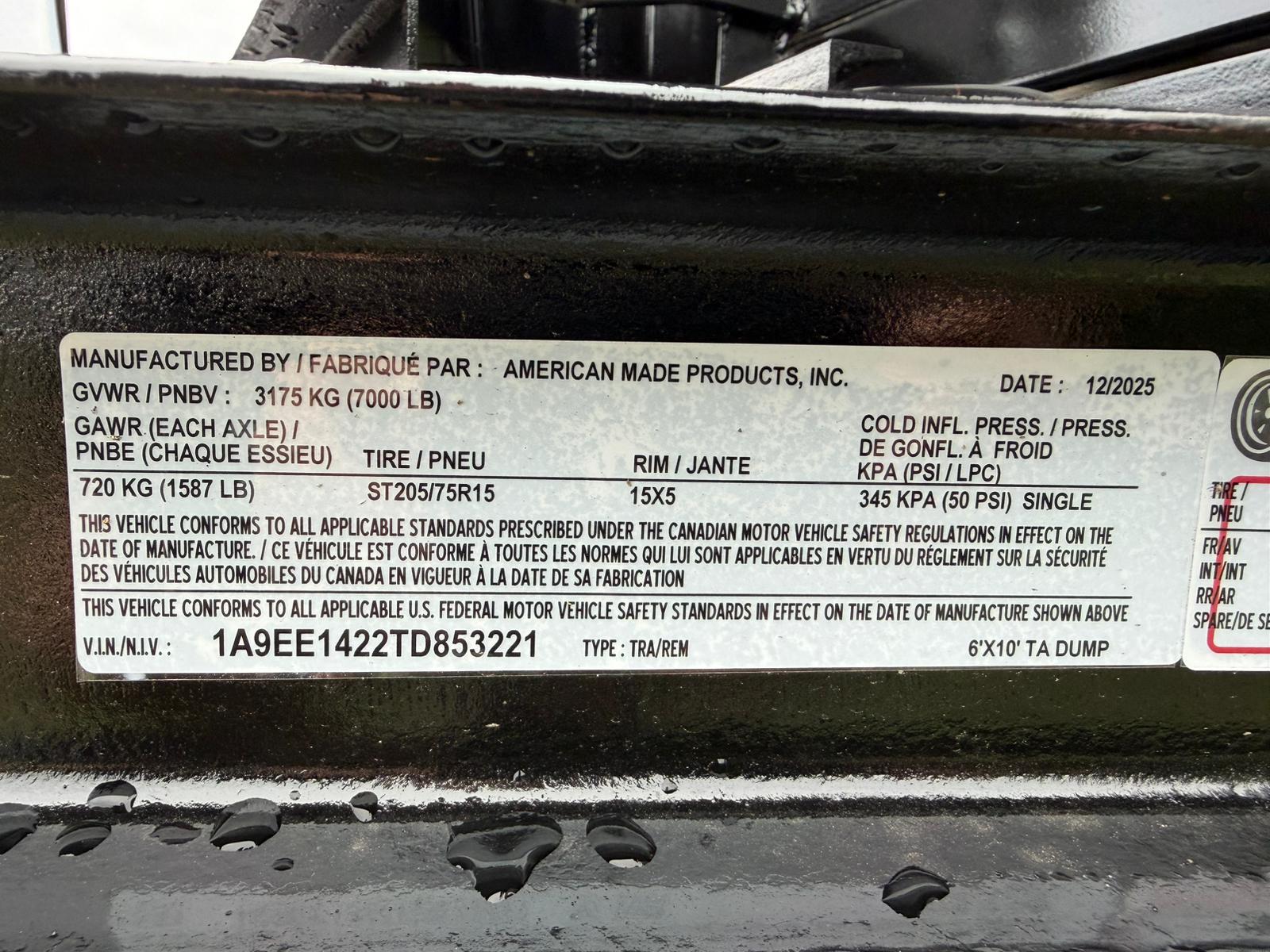 New 2026 AMP 6 x 10 Low Side Dump Trailer 7k GVWR - Image 8